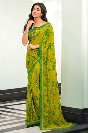 Parrot Saree in Georgette with Printed,lace border SR24597
