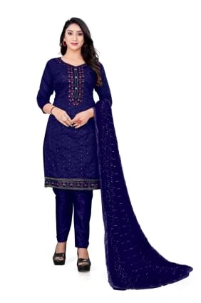 Cotton Blue Embroidered Salwar Kameez with Dupatta SK153328