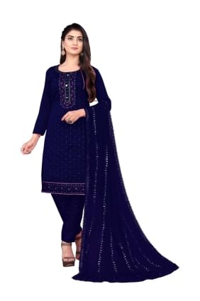Cotton Embroidered Blue Salwar Kameez with Dupatta SK153330