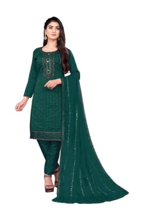 Embroidered Cotton Salwar Kameez in Green with Dupatta SK153331