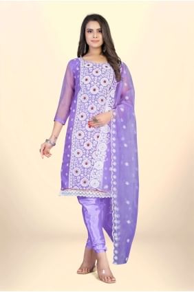 Salwar Kameez in Purple Organza with Embroidered SK153345
