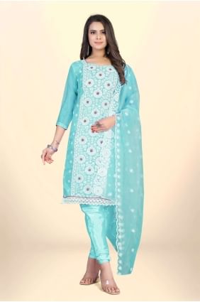 Blue Salwar Kameez in Organza with Embroidered SK153348