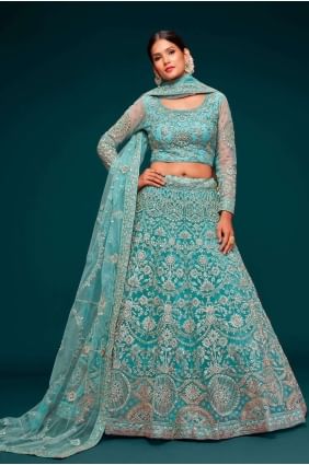 Soft net Wedding Lehenga Choli in Aqua with Embroidered LC6882