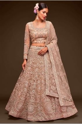 Beige Wedding Lehenga Choli in Embroidered Soft net LC6884
