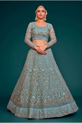 Embroidered Wedding Lehenga Choli in Aqua Soft net LC6886