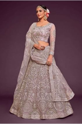 Embroidered Soft net Wedding Lehenga Choli in Orchid with Dupatta LC6887