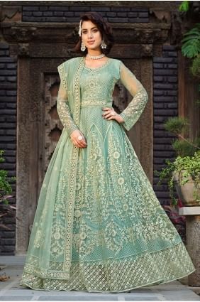 Sea green Net Embroidered Anarkali Suit with Dupatta ASU3631