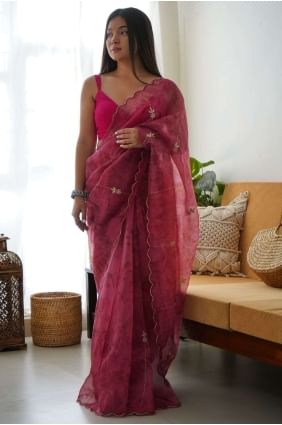 Organza Pink Saree SR25816
