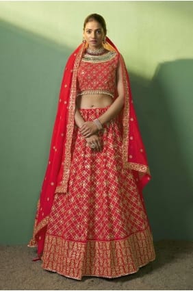 Georgette Red Lehenga Choli with Embroidered LC7491