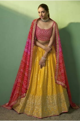 Embroidered Georgette Mustard yellow Lehenga Choli LC7493