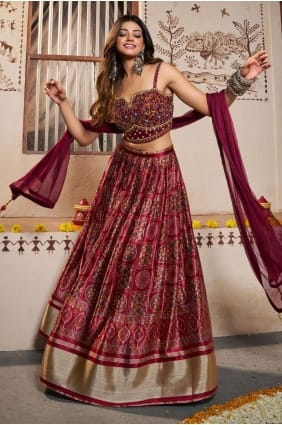 Silk Embroidered Burgundy Lehenga Choli LC7499