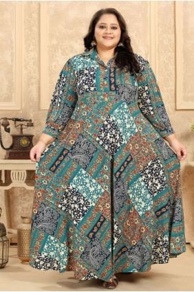 Rayon Kurti with Printed in Rama green KTI2286