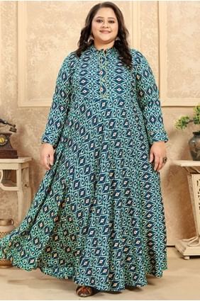 Green Rayon Kurti with Printed KTI2289