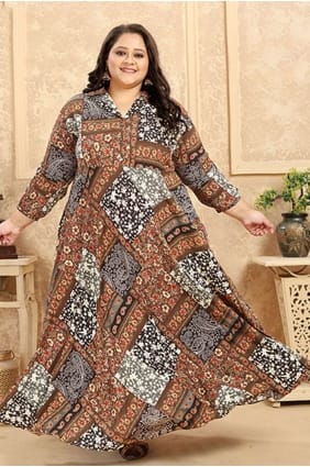 Brown Rayon Printed Kurti KTI2290