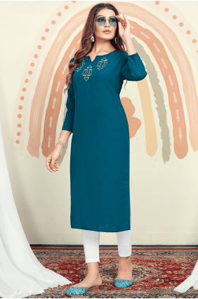 Blue Hand work Cotton Kurti KTI2294