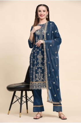 Blue Salwar Kameez in Faux georgette with Embroidered SK153828