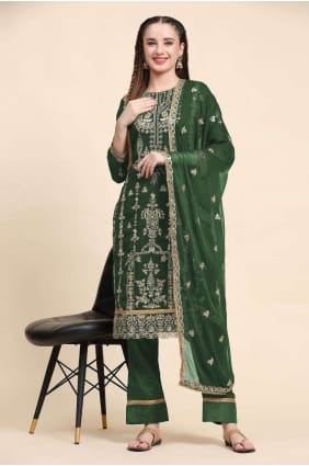 Faux georgette Salwar Kameez in Green with Embroidered SK153830