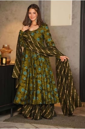 Digital print Palazzo Suit in Green Muslin PZ3782