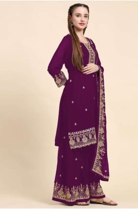Purple Faux georgette Embroidered Sharara Suit PZ3788