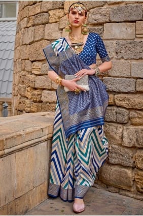 Blue Silk Saree with Digital print SR25827