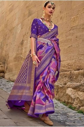 Silk Purple Saree with Digital print SR25831