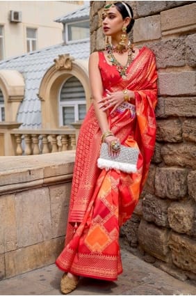 Digital print Red Silk Party Wear Saree SR25832