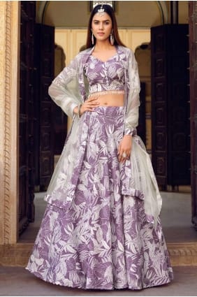 Silk Voilet Lehenga Choli with Printed LC7515