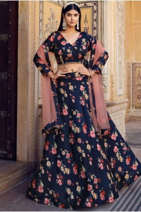 Blue Lehenga Choli in Silk in Printed LC7518