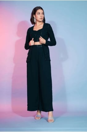 Embroidered Palazzo Suit in Green Georgette PZ3793