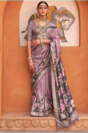 Printed Silk Purple Saree SR25861