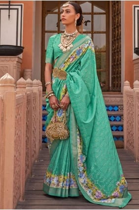 Sea green Printed Silk Saree SR25864