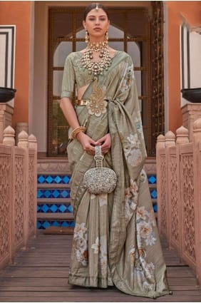 Grey Silk Saree with Printed SR25867