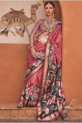 Printed Brown Saree in Silk SR25870