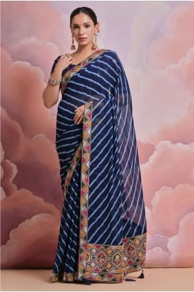 Sequins digital print Saree in Blue Georgette SR26216