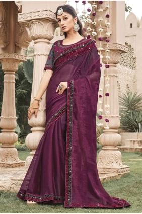 Embroidered Shimmer Saree in Wine SR26224