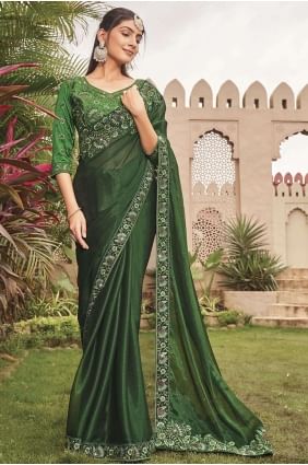 Green Saree with Embroidered Shimmer SR26227