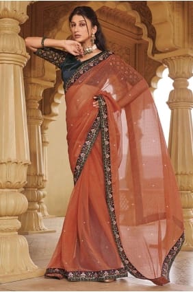 Art silk Orange Saree Embroidered SR26229