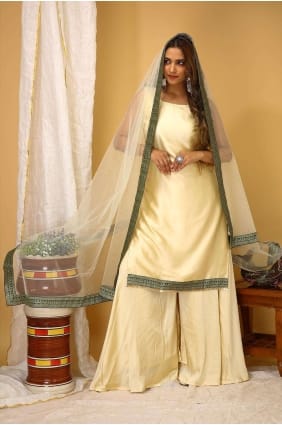 Cream Palazzo Suit with Lace Art silk PZ3872