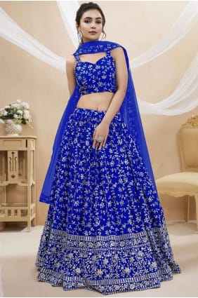 Georgette Embroidered Blue Lehenga Choli Dupatta LC7617