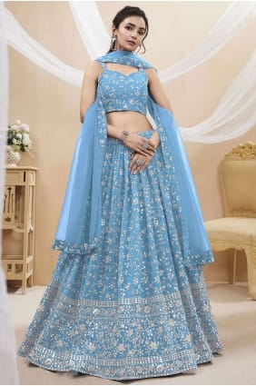 Embroidered Georgette Lehenga Choli in Sky blue LC7621