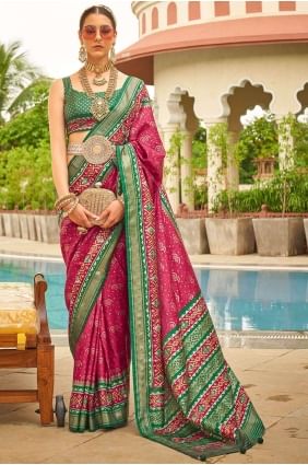 Pink Saree in Printed,weaving Silk SR26279