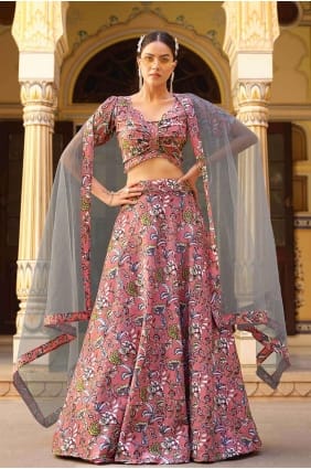 Printed Lehenga Choli Pink Silk LC7625