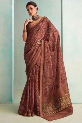 Jute Saree in Brown with Zari printed SR26310