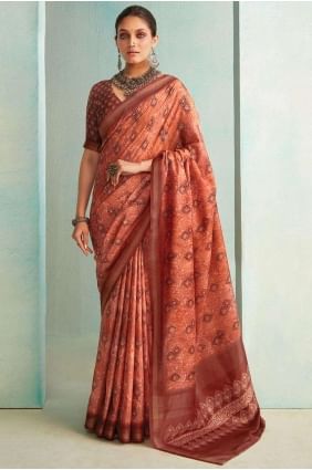 Zari,beads Jute Saree in Brown with Blouse SR26312