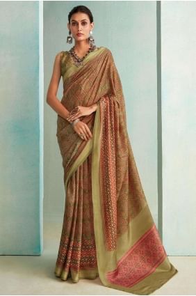 Jute Zari weaving Pista Saree with Blouse SR26313