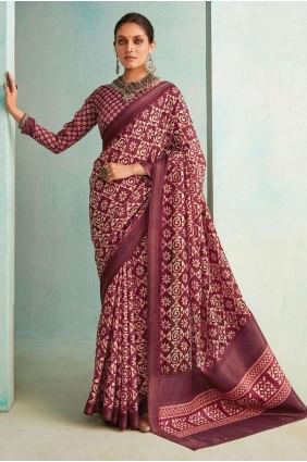 Wine Saree in Jute with Zari beads SR26314