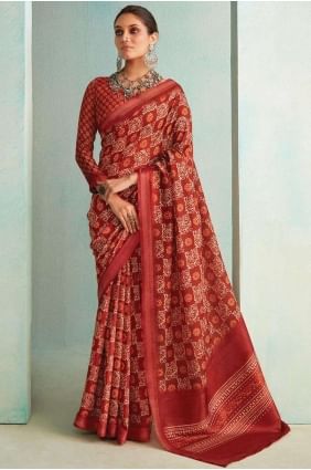 Jute Saree in Maroon with Zari SR26319
