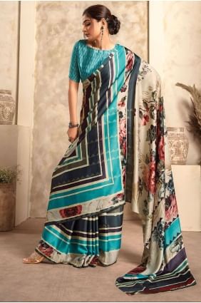 Satin Saree with Digital print in Multicolor SR26321