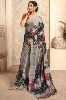Digital print Satin Saree in Multicolor with Blouse SR26325