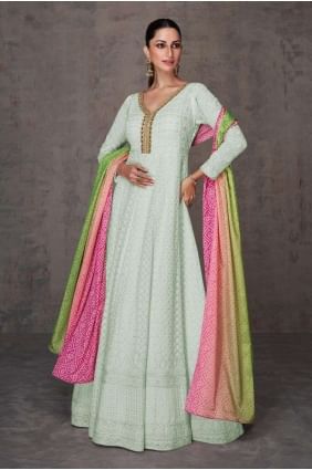 Anarkali Suit in Sky blue Georgette with Embroidered AS3810